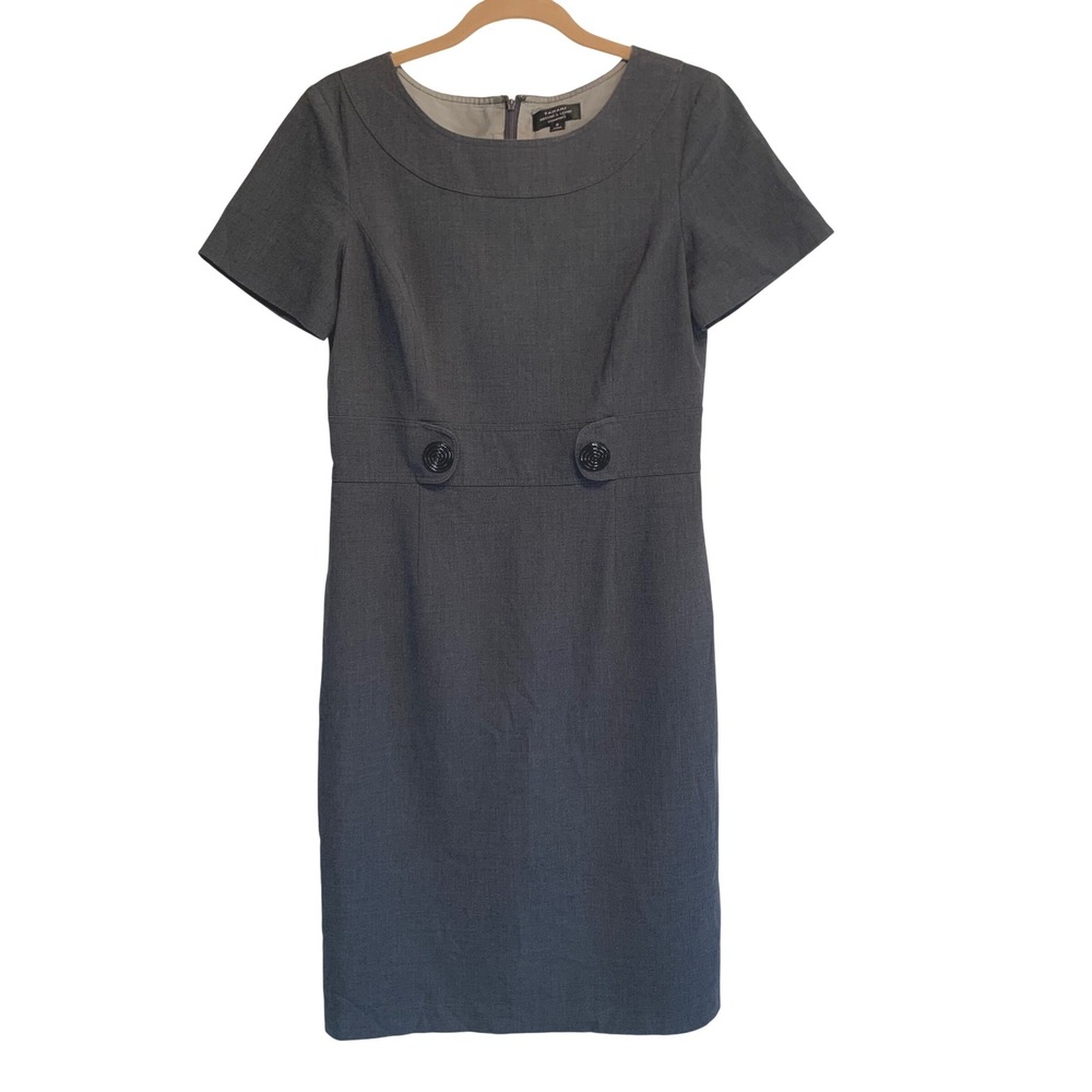 Tahari Arthur S. Levine Dress 8 Charcoal Grey Midi Sheath Autumn Wedding Guest